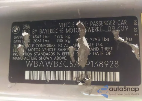 2010 BMW 328I from USA, damaged, VIN WBAWB3C57AP138928